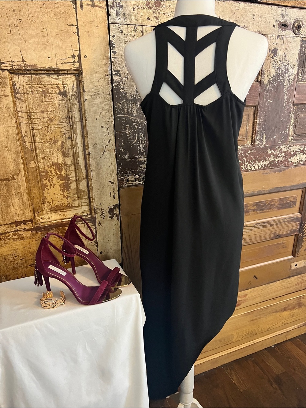 Mossimo Black Asymmetrical Dress | Strappy Cutout Back | Size XS